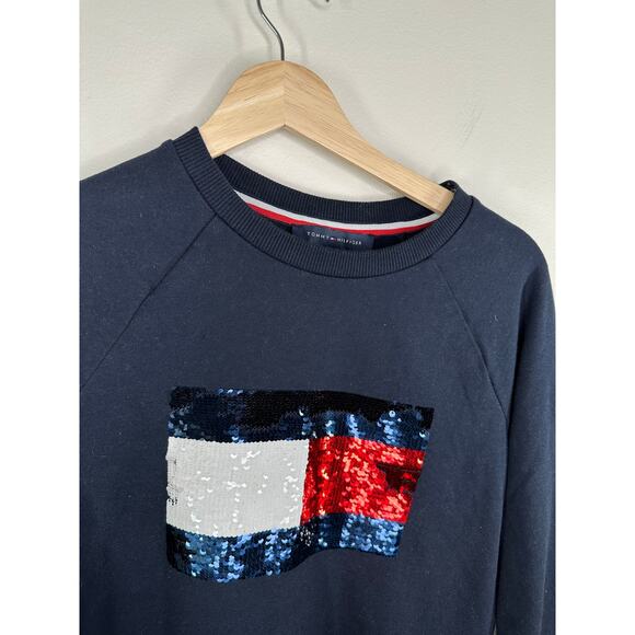 Tommy Hilfiger Blue Sequin Logo Crewneck Sweatshirt Women's Size X-Small XS - Picture 4 of 7